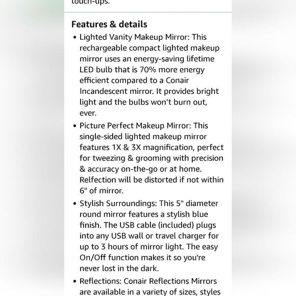 Conair Unbound Petite Rechargeable Compact LED-Lighted Mirror - Picture 11 of 13